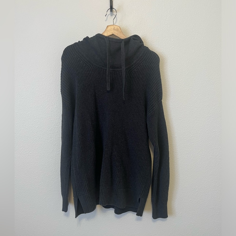 Gap 100% Cotton Charcoal Gray Hooded Sweater Chunky Knit Long